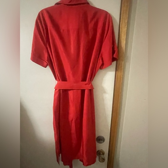 Jones New York Bold Red Silk Short Sleeve Plus Size 16 Button Down Shirt Dress - Picture 8 of 11